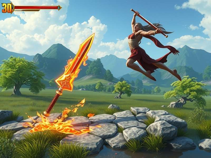 Flaming Sword Encounter gameplay screenshot showing combat