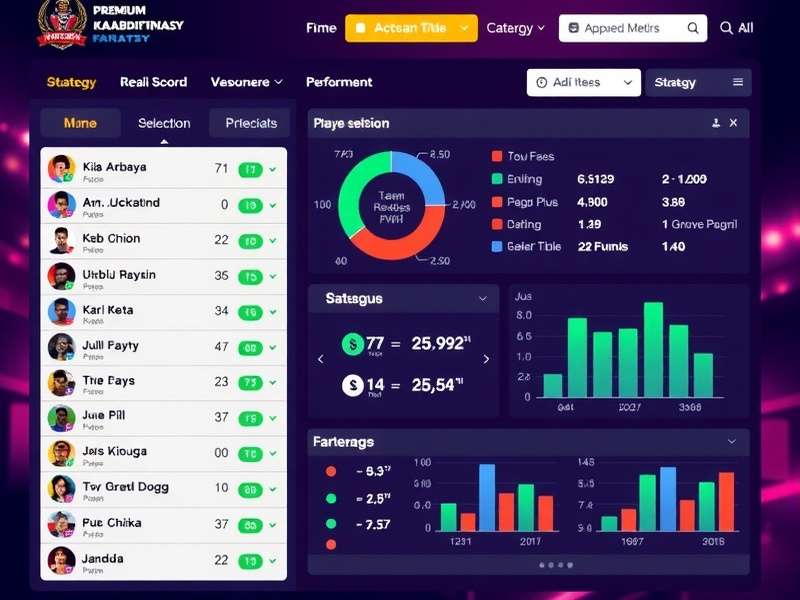 Premium Kabaddi Fantasy Dashboard Premium Kabaddi Fantasy interface showing team selection and player statistics