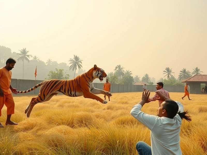 Traditional Bengal Tiger Leap Game Traditional depiction of Bengal Tiger Leap game in rural India