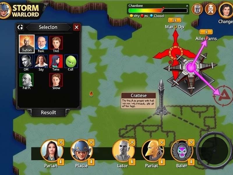 Storm Warlord Gameplay Interface Storm Warlord gameplay screenshot showing character selection and battle interface