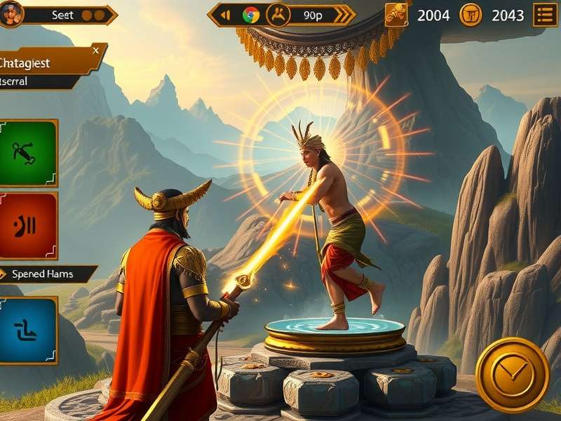 Celestial Pathfinder Adventure gameplay screenshot showing mythical Indian landscape