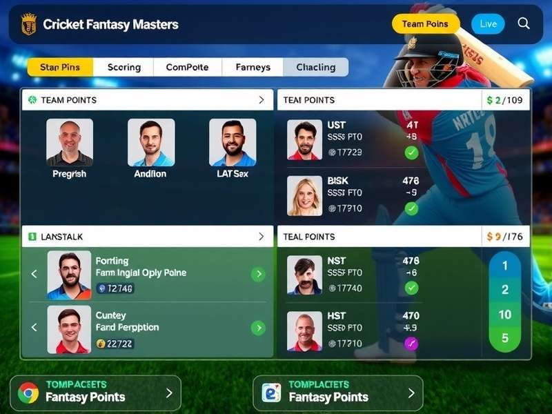 Cricket Fantasy Masters Team Selection Screen Cricket Fantasy Masters gameplay interface showing team selection