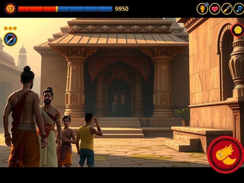 Rajas Quest Rise gameplay screenshot showing ancient Indian temple environment