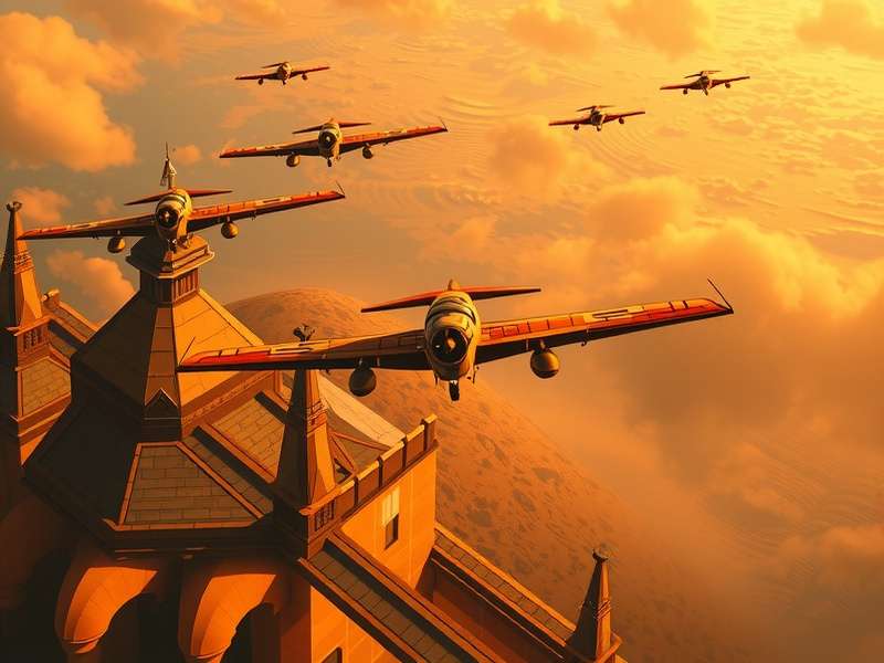 Skyward Surgers gameplay showing aerial combat over Indian-inspired landscape