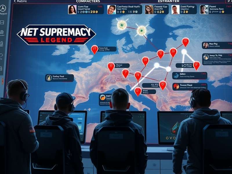 Net Supremacy Legend strategic map showing player positions and resource nodes