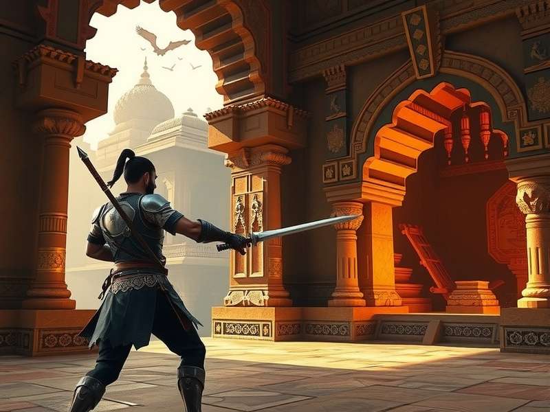 Indian Knight Odyssey gameplay screenshot showing warrior in ancient Indian temple