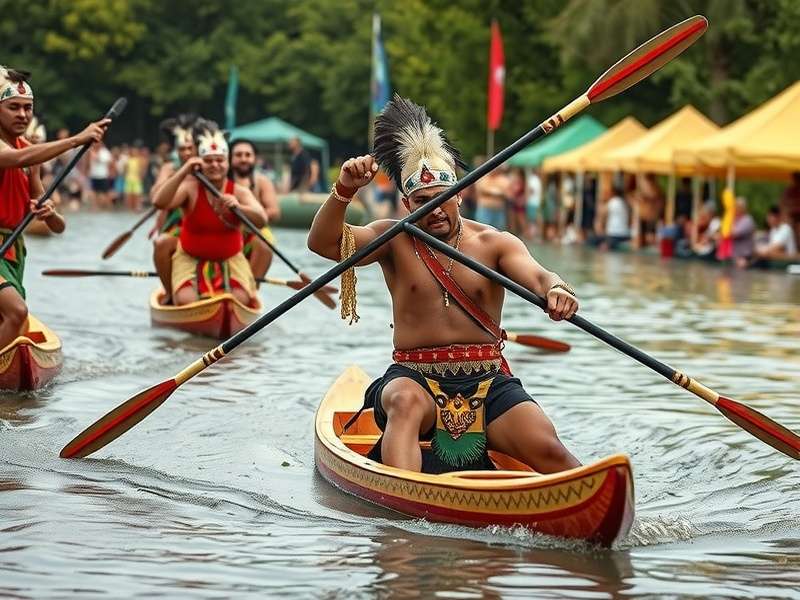 Traditional Indian Paddle Warriors Competition Historical depiction of Indian Paddle Warriors in traditional competition