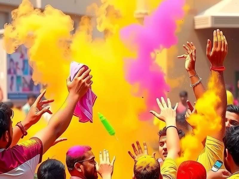 Vibrant Holi Carnival gameplay showing colorful powder throwing
