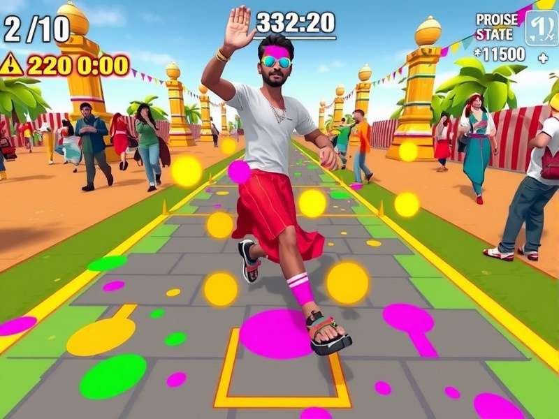 Holi Hustle Sprint gameplay featuring colorful festival environment