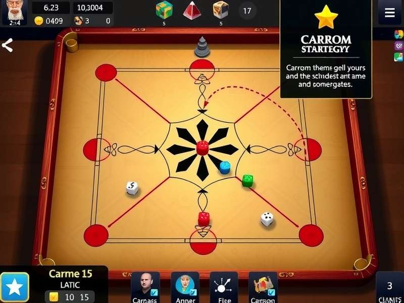 Carrom strategy diagram showing shot angles and positioning