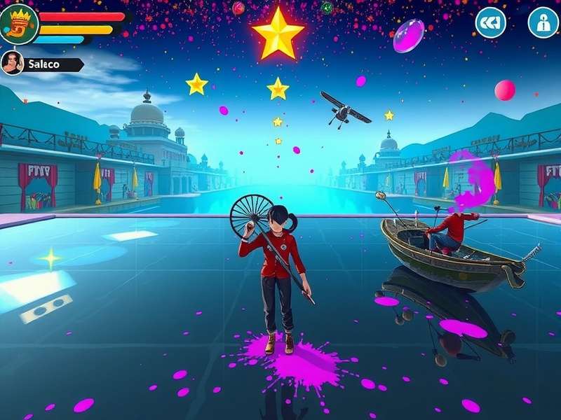 Vibrant Holi Shimmering Star Game Environment Holi Shimmering Star gameplay showing colorful festival environment