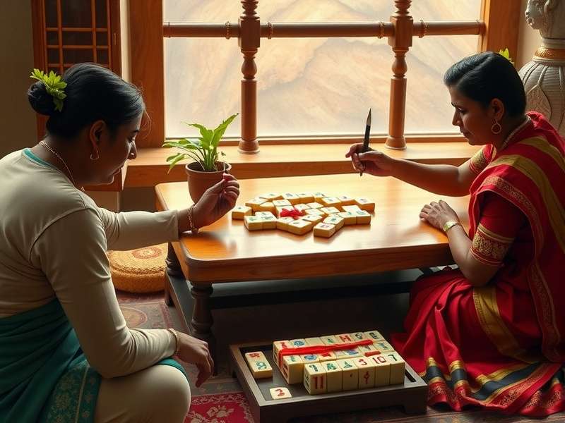Historical depiction of Mysore Mahjong Queen being played in traditional setting