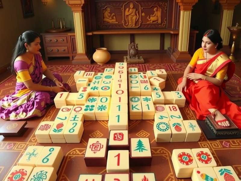 Mysore Mahjong Queen tile set showcasing traditional Indian designs