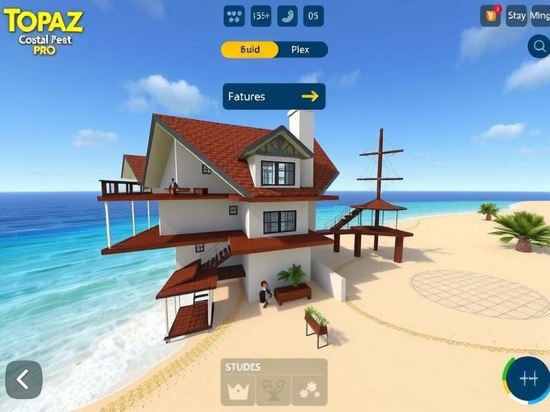 Topaz Coastal Retreat Pro feature showcase with multiple gameplay elements