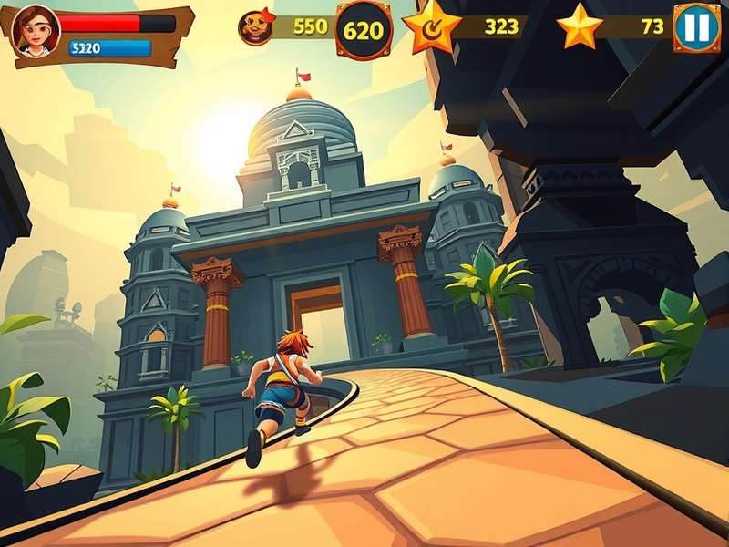 Sacred Path Dash - Ancient Temple Racing Scene Sacred Path Dash gameplay showing character racing through ancient Indian temple