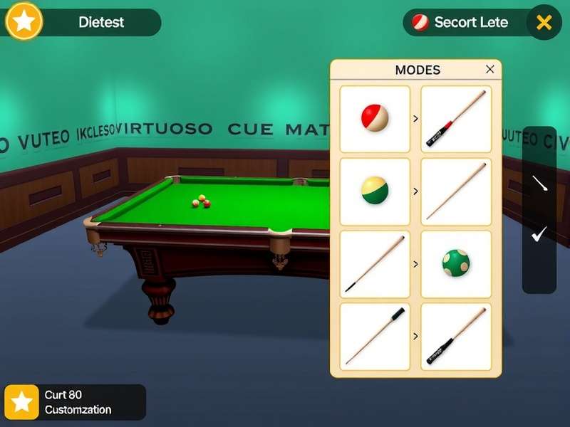 Virtuoso Cue Champion Customization Options Virtuoso Cue Champion customization screen showing cue selection