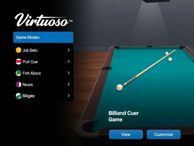 Virtuoso Cue Champion Gameplay Virtuoso Cue Champion gameplay screenshot showing billiards table